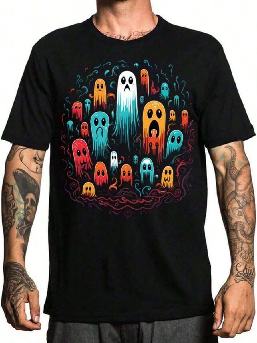 Women's Christmas T-Shirt, Novelty Graphic Cotton T-Shirt, Comfortable, Short Sleeve, Suitable For Adult Women, Sizes S-3XL, 100% Cotton. - 黑色 - 查看 1