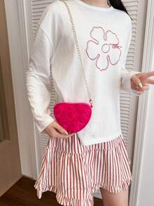 3D Lace Flower Heart Bag, Sweet Unique Multi-Purpose Chain Shoulder Crossbody Bag - Hot Pink - View 9