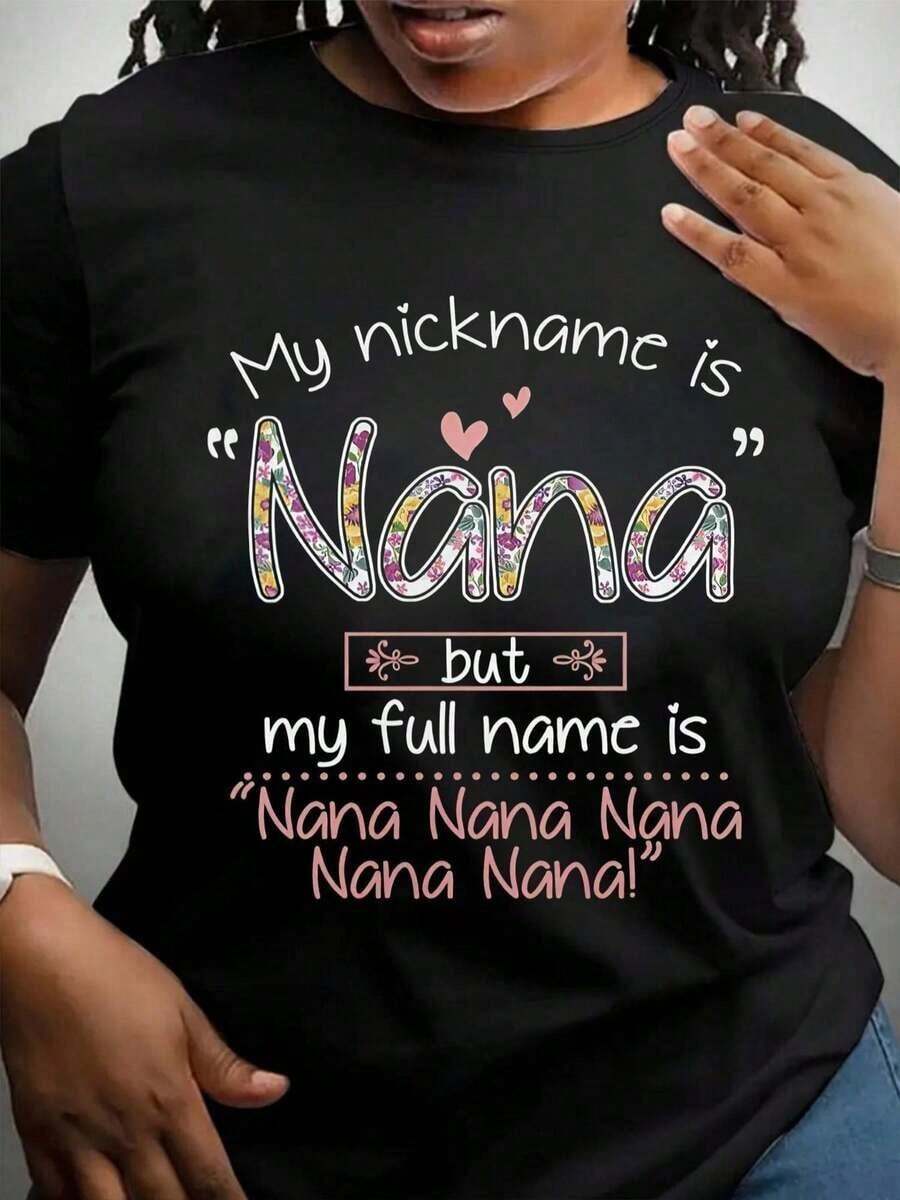 Soft, Breathable, And Lightweight For All-Day Comfort. Women's "Nana" Floral Print T-Shirt | 100% Plus Size Sweater | Casual Short Sleeve Crew Neck T-Shirt | Comfortable Fit For All Seasons | Machine Washable | Fun Heart And Flower Design, Fun Pattern T-Shirt | Crew Neck T-Shirt | Classic Crew Neck Stretch Sweater With A Relaxed Fit That Flatters All Body Shapes And Is Easy To Pair With Jeans, Shorts, And Leggings. - 白色 - 查看 1