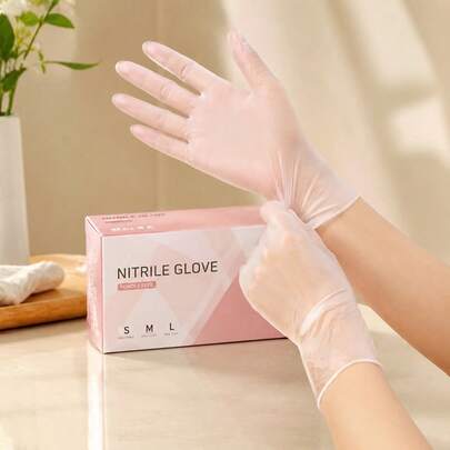 一次性家用透明PVC手套，不含乳胶，适用于客厅清扫、家居清洁和一般家务，弹性设计确保舒适（S/M/L/XL）