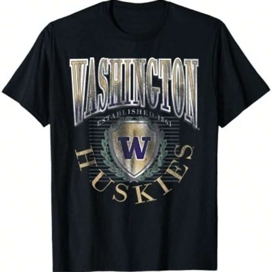 Washington Huskies Vintage Emblem 90s Black T-Shirt - Black - View 1