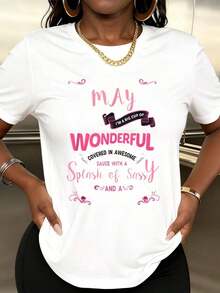 Women's Casual Short Sleeve Graphic Print T-Shirt: "Can I Treat Myself To A Cup Of Wonder Covered In Amazing Sauce With A Touch Of Daring?" For Everyday Wear. - 白色 - 查看 6