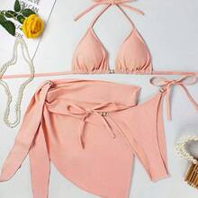 New And Sexy Three-Piece Swimsuit, Plus Size Bikini For Beach And Hot Spring Resort. - 草綠色 - 查看 3
