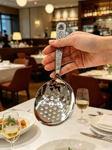 1PC/2pcs Stainless Steel Patterned Buffet Spoon, Slotted Spoon, Rice Spoon, Party/Banquet/Buffet, Dishwasher - Silver - View 4