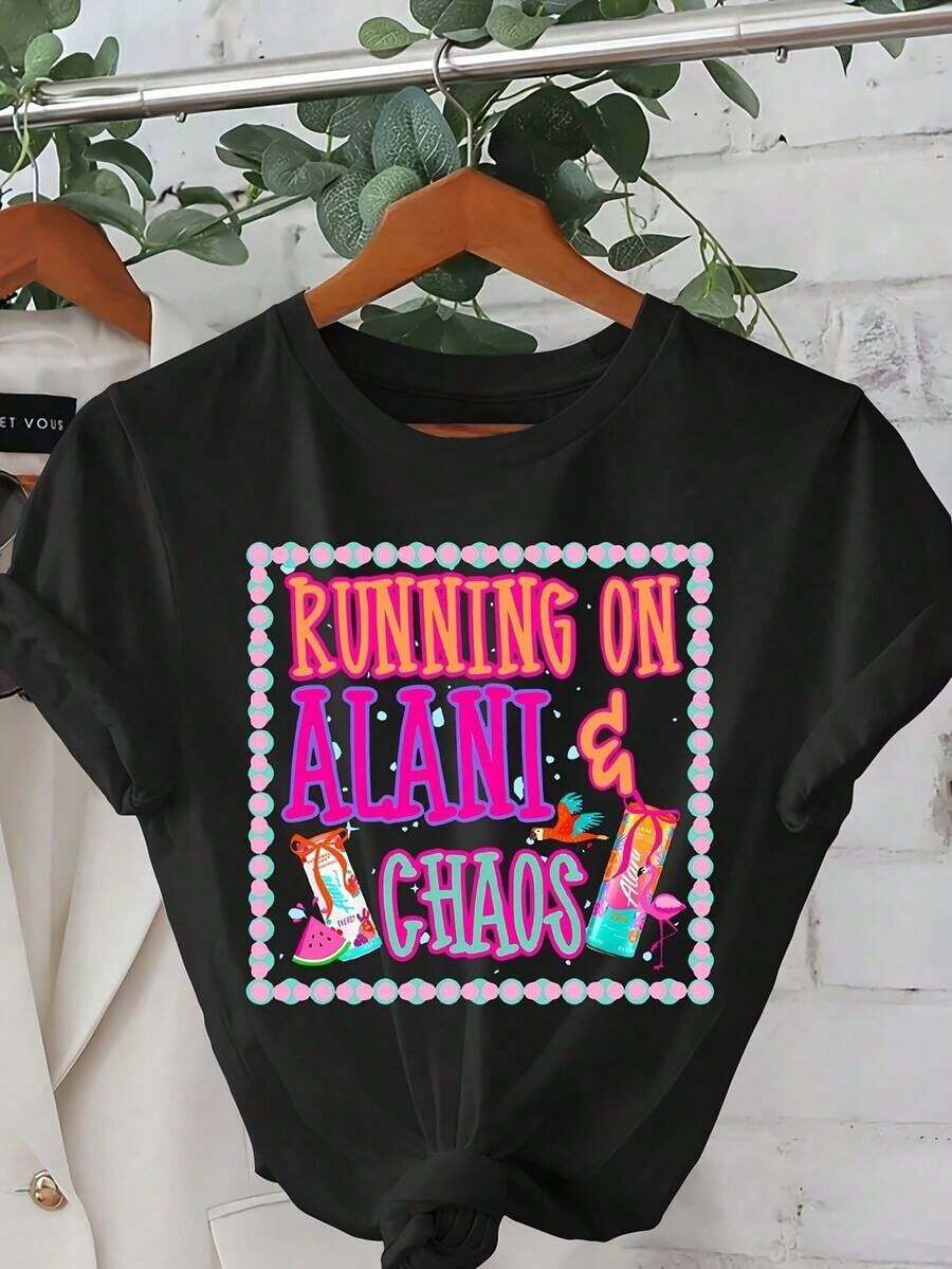 PremiumWo's Casual Alani Chaos Pattern T-Shirt - Short Sleeves, Round Neck, Summer And Spring Top, Colorful Cartoon Design, Lightweight And Comfortable, Casual Wear With Fun Prints, Lightweight ShirtGift Idea - 黑色 - 查看 1