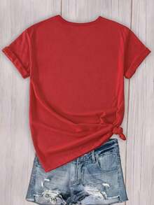 Fashionable Women's Top With Butterfly And Lip Print, Casual Short-Sleeved T-Shirt For Shopping, Parties, And Everyday Wear. ENTN 100% Cotton - 紅色的 - 查看 2