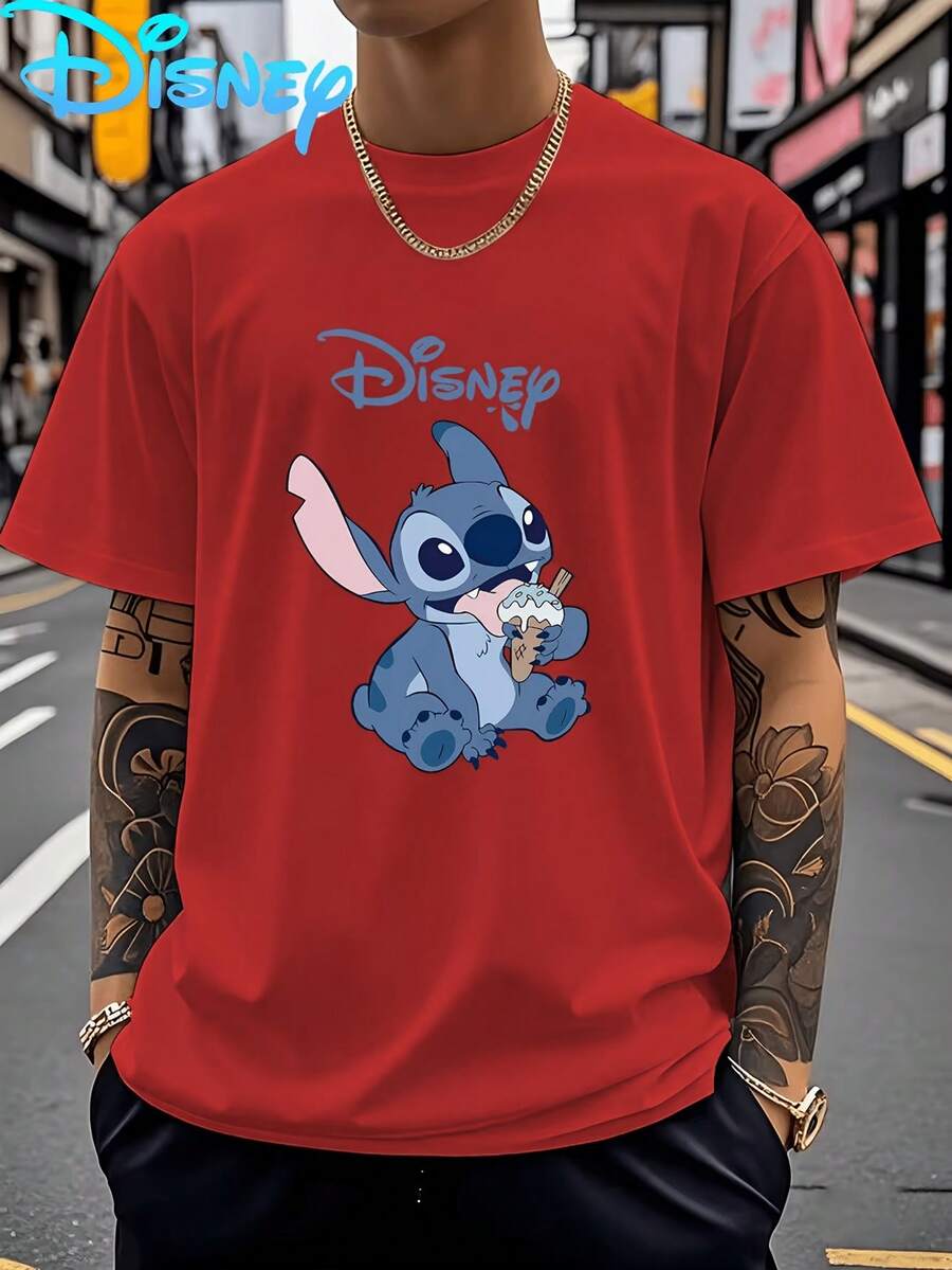 (Disney Licensed)Disney Lilo & Stitch "Ice Cream Lover" Graphic Tee Men's Oversized Crew Neck Short Sleeve T-Shirt, Casual Streetwear With Stitch Eating Ice Cream Print, Cute Summer Vibe Loose Fit Casual Top, Mens Clothes, Men, Ropa De Hombre, Summer Clothes, Men Shirts, Graphic Tees, Disney Outfits Men, Graphic Tees, Camisetas Para Hombre, Camisas Para Hombre, Summer Outfits For Men, Father's Day Gift, Perfect Gift For Family And Friends, Which Are Necessary For Birthday Parties, Disney Shirts, Mens Clothes, Summer Clothes, Officially Licensed Disney T-Shirts, Disney Men's And Women's Spring/Summer Fashion Casual Short-Sleeve T-Shirts - Đỏ - Xem 1