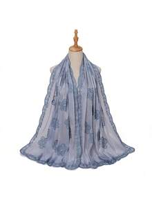 1pc New Bridal Veil Fabric With Embroidery & Sequin Decor, Silky Scarf, Shiny Ribbon, Headband And Veil - Multicolor - View 16