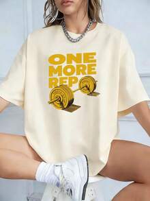 Here's Another Set: An Oversized Black T-Shirt With A Striking Yellow Print, A Weightlifting T-Shirt With An Exclusive Design For Fitness Enthusiasts, Suitable For Casual Wear, Ideal For Gym Workouts And Daily Outings. - 白色 - 查看 6