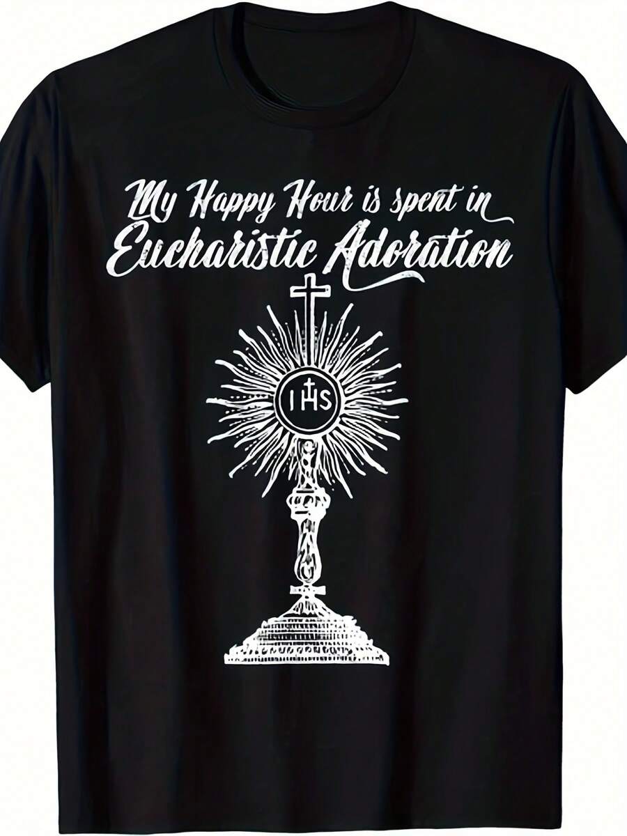 New Limited Edition T-Shirt With A Religious Design Of Holy Communion - 180g Pure Cotton, Printed With A Holy Communion Design, Unisex, Suitable For Religious Events And Faith-Themed Clothing For Worship Halls. - Black - View 1