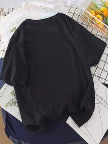 Women's Plus Size T-Shirt With Black Letter Print - Casual Short Sleeve Crew Neck Top With "Elder Emo Club" And "It Was Never A Phase" Designs, Made From Machine Washable Stretch Fabric For Year-Round Comfort, Women's Loose Fit T-Shirt, Eye-Catching, Easy Care, Comfortable And Printed. - 黑色 - 查看 3