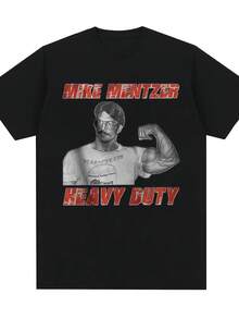 Mike Mentzer Men's Vintage Bodybuilding T-Shirt "Heavy Training" - Vintage Y2K Print, Short Sleeve, Loose Fit, Crew Neck, Suitable For Gym, Casual Wear And Bodybuilding Apparel, Featuring The Iconic Mike Mentzer Print. - 黑色 - 查看 6