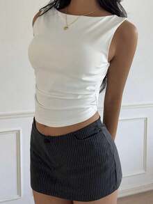 Top corto de algodón acolchado con espalda de tirantes, para primavera/verano - Blanco - Ver 3