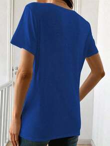 NewSummerCasual Blouses For Women: Women's Short Sleeve T-Shirt With Floral And Heart Print - Casual Crew Neck Blouse, Soft And Breathable, Ideal For Daily Wear, Loungewear And Spring-Summer Outfits - Machine Washable And Comfortable - Suitable For Spring, Summer And Autumn - Vintage Street Style Unisex Loose Cotton Short Sleeve Crew Neck T-Shirt - 藍色的 - 查看 3