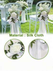 12/6pcs Wedding Aisle Chair Back Flower Bouquet Decor, Rose Style Wedding Chair Decorations (With Leaves And Ribbons), Suitable For Wedding Ceremony Decoration, Church Pew Decor. Holiday Party Supplies, Party Decorations, Wedding Decorations - A - View 3