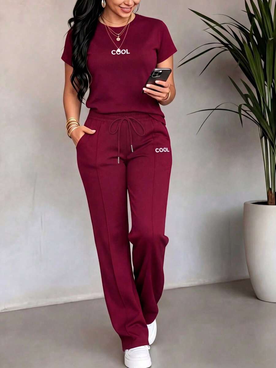 Women Two-Piece Outfits Summer Elegant - Burgundy - View 1