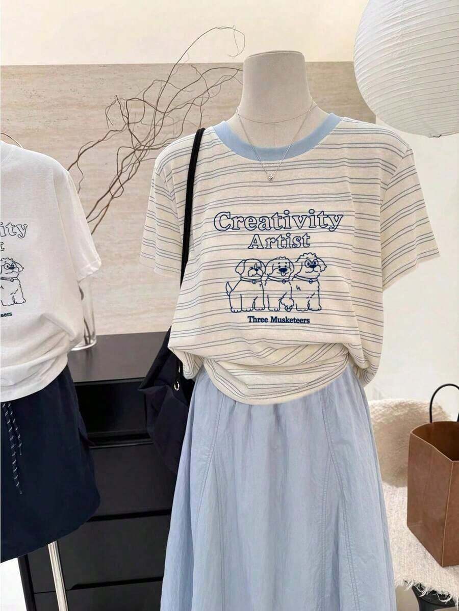 Camiseta gráfica para mujer, nuevo diseño de verano, blanca con bordado de corazón rojo y diente de perro, para uso al aire libre, estilo callejero, uso casual, citas, camiseta de manga corta para mujer - Multicolor 5 - Ver 1