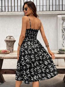 Vestido largo de mujer de corte recto con estampado floral, sin espalda, con abertura, favorecedora figura, elegante para fiesta/cita - Multicolor - Ver 2