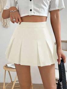 Falda minimalista de unicolor y estilo informal y elegante para mujer - Albaricoque - Ver 8