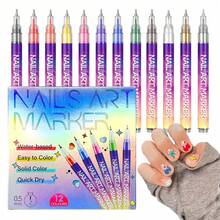 Flysea 12/24 peças/Conjunto Canetas de Arte de Unhas com Ponta de Metal, Canetas de Tinta Acrílica 0,5mm, Tinta de Arte de Unhas à Prova d'Água, Canetas de Ponto e Linha de Secagem Rápida DIY, Perfeito para Arte de Unhas Criativa Canetas de Arte de Unhas de Ponta Dupla, 12/24 Cores Canetas de Arte de Unhas Clássicas 0,7mm, Canetas de Pintura de Arte de Unhas, Canetas de Destaque e Contorno de Arte de Unhas DIY, Marcadores de Arte de Unhas, Conjunto de Marcadores de Arte de Unhas de Material ABS, - Multicolorido - Visão 12
