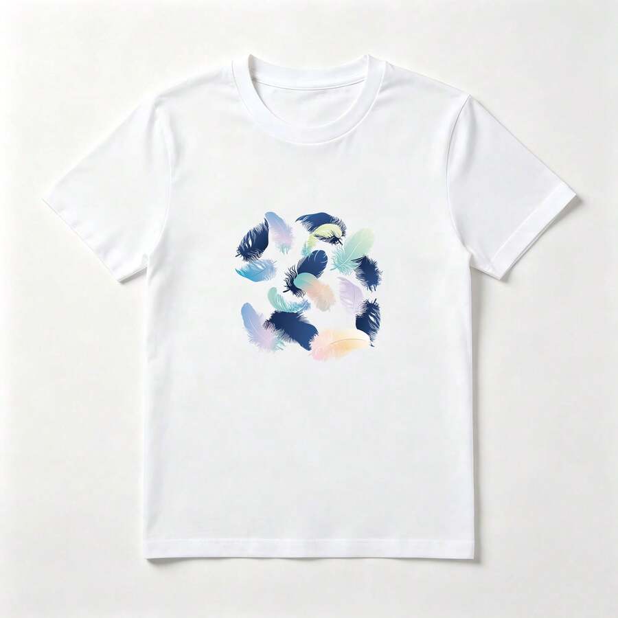 Plumas Degradadas Playera de Algodón 100% Blanca Suave - Blanco - Ver 1