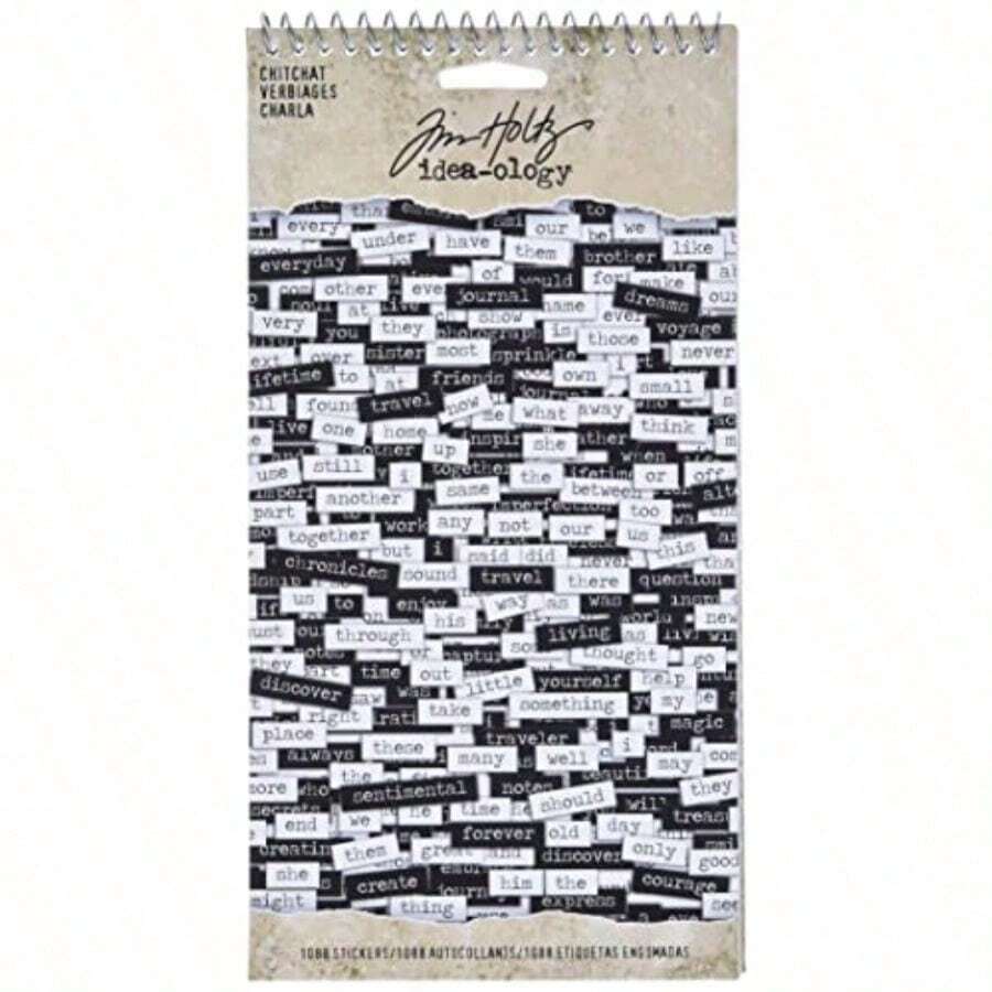 Tim Holtz Idea-ology Chitchat Word Pegatinas por Tim Holtz Idea-ology, cartulina mate en blanco y negro, 1088 pegatinas, TH92998, 1/8 pulgadas - Multicolor - Ver 1