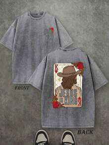 Camiseta Retro Lavada con Estampado a Doble Cara (Camiseta de 230 g de Algodón Puro) con Estampado de Letras y Retrato 'JESUS IS KING', Camiseta para Hombre, Camiseta Casual, Cómoda, a la Moda, Estilo Urbano de Algodón - Gris - Ver 7
