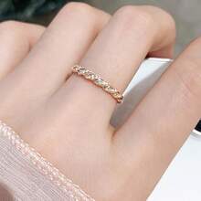 Women's Delicate Small Zirconia Inlaid Rose Gold Plated Twisted Rope Braided Ring - Rose Gold - View 2