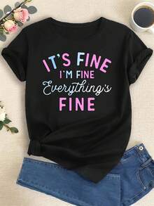 Camiseta casual de Wo'S con el estampado "No pasa nada, no hay problema". |   Cuello redondo, mangas cortas, mezcla elástica, lavable a máquina, adecuado para primavera/verano/otoño. - Negro - Ver 6