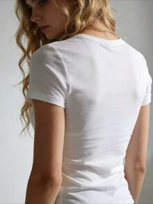 Camiseta de manga corta para mujer, cinco colores. Camiseta con Estampado de Corazón "Be Kind" para Mujer, Nueva Colección de Verano, Estampado de Leopardo, Camiseta con Frase Minimalista, 100% Algodón - Blanco - Ver 4