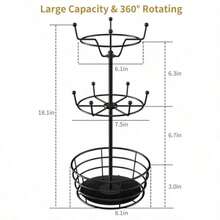 Soporte para tazas de café para encimera de metal giratorio de 360° con 10 ganchos organizador para tazas de 3 niveles organizador para bar decoración de encimera de cocina   39586756 - Negro1 - Ver 7