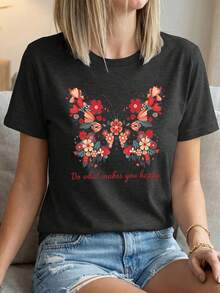 Una camiseta de mujer de manga corta, holgada, moderna, elegante y retro, adecuada para actividades al aire libre en primavera y verano.Camiseta de manga corta con cuello redondo, estilo europeo y americano, ligera y transpirable, ideal para deportes de verano.Una camiseta casual suave y cómoda con estampado de mariposas y flores en gris claro, adecuada para el uso diario en primavera y verano.Un artículo moderno y versátil que transmite el mensaje positivo de 'haz lo que te haga feliz'.blusas para mujer,blusas casuales para dama,tops,, mujer premium,y2k,playeras de mujer curvy,ofertas y liquidaciones ropa mujer,playeras deportivas para mujer,,playeras de hombre, mujer,blusas>elegante IUM5 - Negro - Ver 1