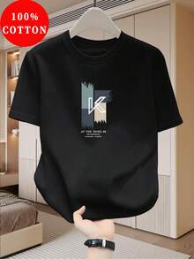 Camiseta de Algodón 100% para Hombre, Cuello Redondo Manga Corta Casual, Transpirable y Absorbente de Humedad para Actividades al Aire LibreTee - Negro - Ver 1