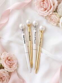 1pc Customized Text Pearl Wedding Guest Book Pen, Elegant Bridal Shower And Wedding Day Sign-In Book Ballpoint Pen With Pearl Top, Bride And Groom Wedding Guest Book Pen, Elegant Wedding Guest Book Pen - Multicolor - View 5