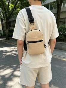 1pc Solid Color Sling Chest Bag For Teens, Large Capacity Lightweight Nylon Shoulder Bag, Outdoor Travel Casual Backpack, Suitable For Daily Use - A - View 6