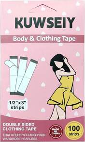 100 Strips Double-Sided Tape For Fashion, Tape For Clothes, Waterproof Fashion Clothing Tape, Fabric Tape To Skin, Strong Adhesive Body Tape, Invisible And Clear Tape For All Skin Shades, Transparent - Đen + Trắng + Màu da (3 đôi) - Xem 1