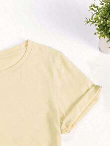 Women's Summer T-Shirt With Sardine Graphic Print, Short Sleeve, Round Neck, Casual, For Summer And Spring, Women's Clothing, Casual Short Sleeve Cotton T-Shirt For Summer Vacation - 杏色 - 查看 5