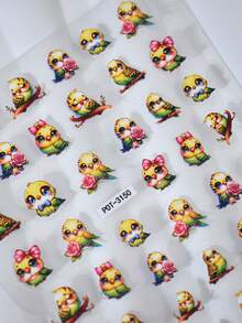 1pc Cute Parrot Nail Stickers, Self-Adhesive One-Time Embossed Nail Art Decor, Adorable Style Suitable For Gatherings With Friends, Vivid Pattern Easy To Apply And Firmly Stick - Multicolor - View 4