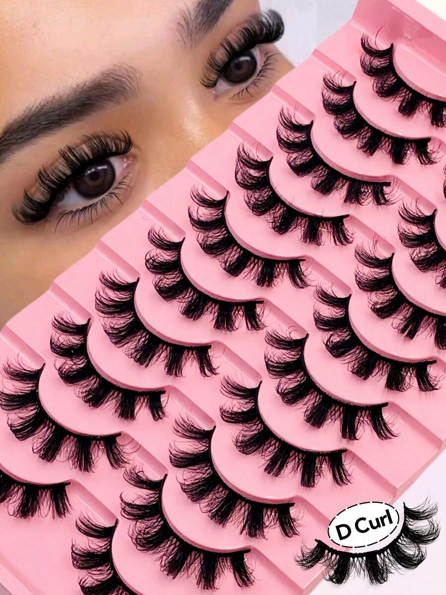 10 Cặp lông mi giả D Curl dày và rậm, lông mi giả lông chồn tự nhiên, lông mi Nga mềm mại, đan chéo, có thể tái sử dụng cho vẻ ngoài mềm mại và đầy đặn, trang điểm tự nhiên. - Xem 1