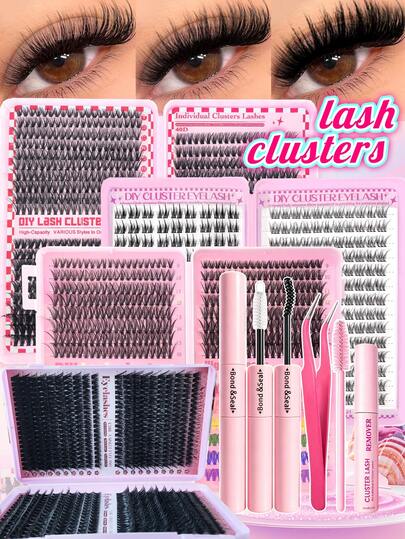 Mixed Lash DIY False Eyelash Set - D-Curl Voluminous, Multiple Styles (Natural/Dramatic/Daily/Cosplay), Suitable For Beginners, Fluffy & Full, Waterproof, Includes Large Capacity Lash Guide Book