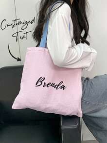 Customizable Name Striped Tote Bag, Showcases Unique Style, Personalized Letter Striped Shoulder Bag, Solid Color Zipper Canvas Bag, Large Capacity Casual Bag, Multi-Color Shoulder Strap, Suitable For Travel, Students, Vacation, Outings, Mother's Day Gift, Etc. - Multicolor - View 3