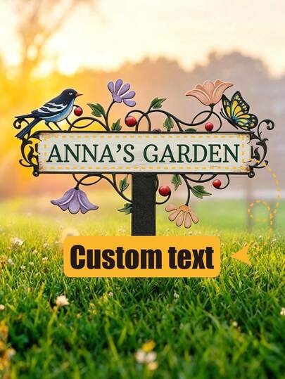 1pc Personalized Metal Yard Sign, Custom Metal Stake Decor, Bird, Butterfly & Flower Design, Gift For Garden Lovers, Garden Decor (Bird, Butterfly & Flower)