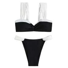 26 New Women's Black And White Two-Piece Bikini Swimsuits, Fashionable French Style Sexy Swimwear - 黑色 - 查看 6