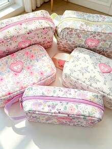 Floral Pattern Cosmetic Bag Travel Makeup Pouch Portable & Casual Makeup Bag Large Capacity Travel Toiletry Bag Toiletries Handbag Wash Bag For Women - Multicolor - View 2
