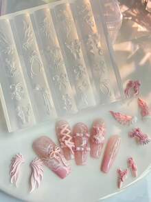 1件天使翅膀、芭蕾舞鞋、蝴蝶结丝带装饰优雅3D美甲硅胶模具 - 無色 - 查看 6