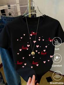 180g Made In Mexico, Spring/Summer 2026 Fashion Short Sleeve T-Shirt, Cartoon Print, Couple Style, Underwear/Outerwear, Casual Round Neck For Office, Unisex One Piece Top - 黑色 - 查看 2