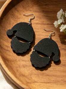 1 Pair Dark Gothic Santa Claus Double-Layer PU Leather Earrings, Niche Patchwork Jewelry, Unique Holiday Party Long Earrings - Black - View 3