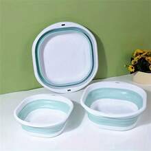 3pcs Portable Silicone Foldable Basin Set - Versatile For Face Washing, Vegetables & Foot Soak - Modern Square Design With Handle For Easy Carrying - Multicolor - View 11