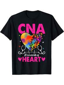 Camiseta CNA It's A Work Of Heart, Mismo Estilo para Hombre y Mujer, Camiseta Estampada de Manga Corta Verano 2026, Camiseta de Algodón para Familia Coordinada - Negro - Ver 1
