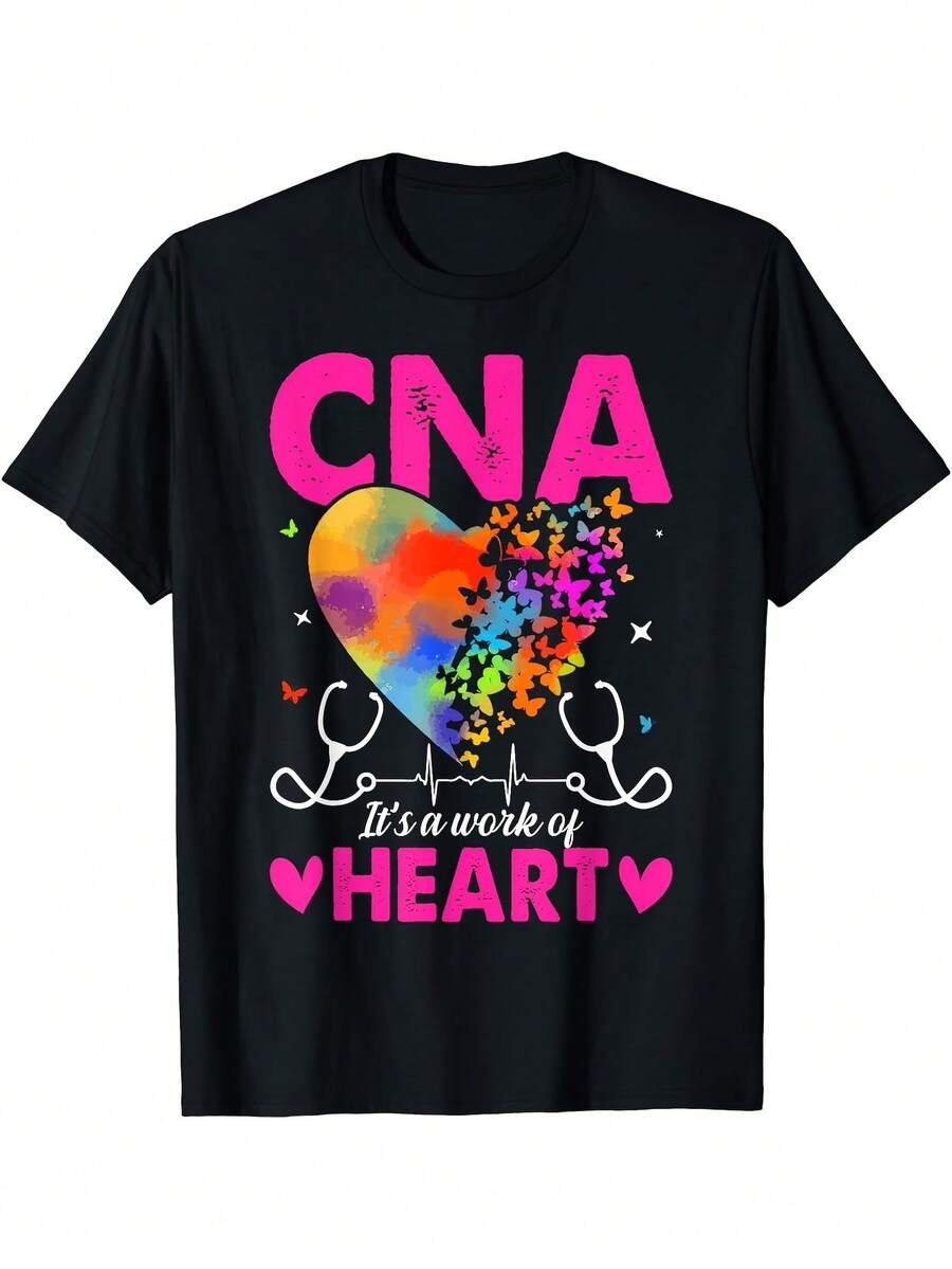 Camiseta CNA It's A Work Of Heart, Mismo Estilo para Hombre y Mujer, Camiseta Estampada de Manga Corta Verano 2026, Camiseta de Algodón para Familia Coordinada - Negro - Ver 1